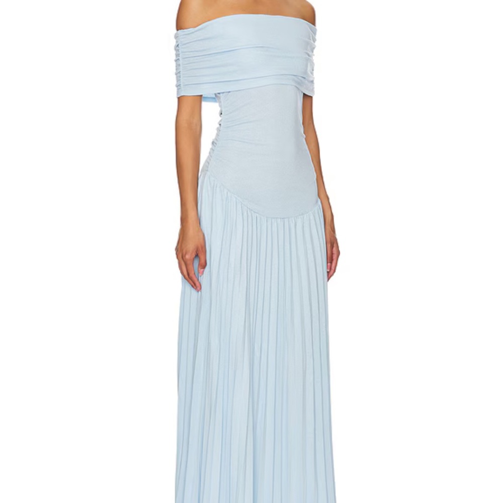 Lioness NWT Blue Off-Shoulder Pleated Gown